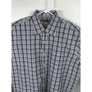 Peter Millar Men's Long Sleeve Button Down Blue White Plaid Shirt LARGE